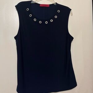 Silver and Blue Sleeveless Tank Top with Decorative Neckline
